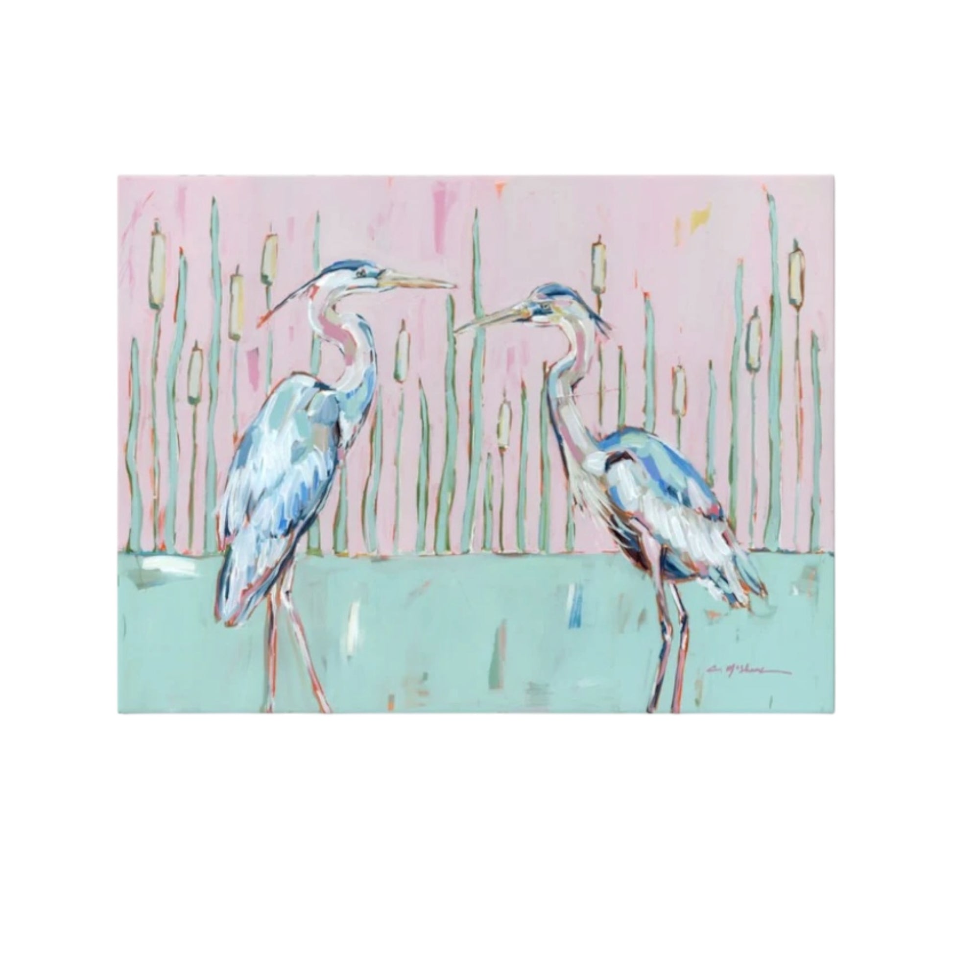 Blue Herons canvas print featuring original coastal bird artwork by Chelsea McShane.