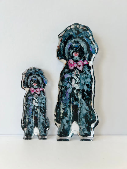 "Goldendoodle Black With Pink Bow" acrylic