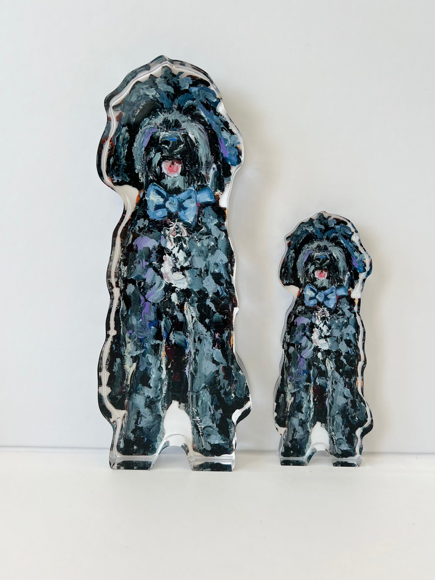 "Goldendoodle Black With Blue Bow" acrylic