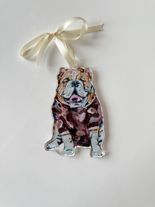 Bulldog with purple shirt (Ornament)