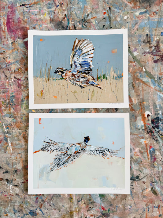 "Pheasant & Quail" 14X11 hand signed paper prints (set of 2)