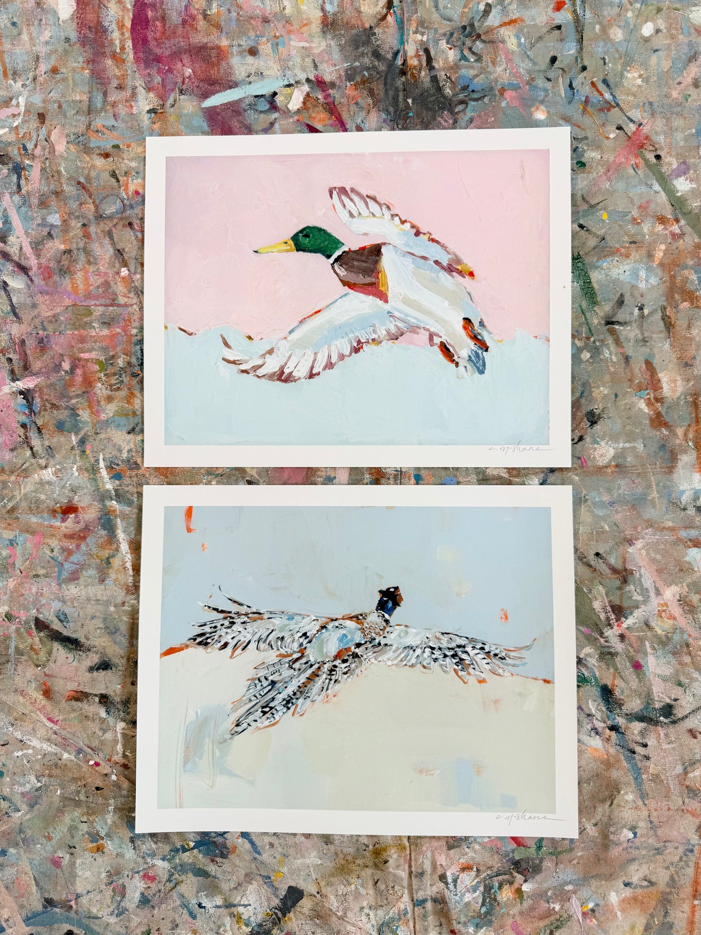 "Pheasant & Mallard" 14X11 hand signed paper prints (set of 2)