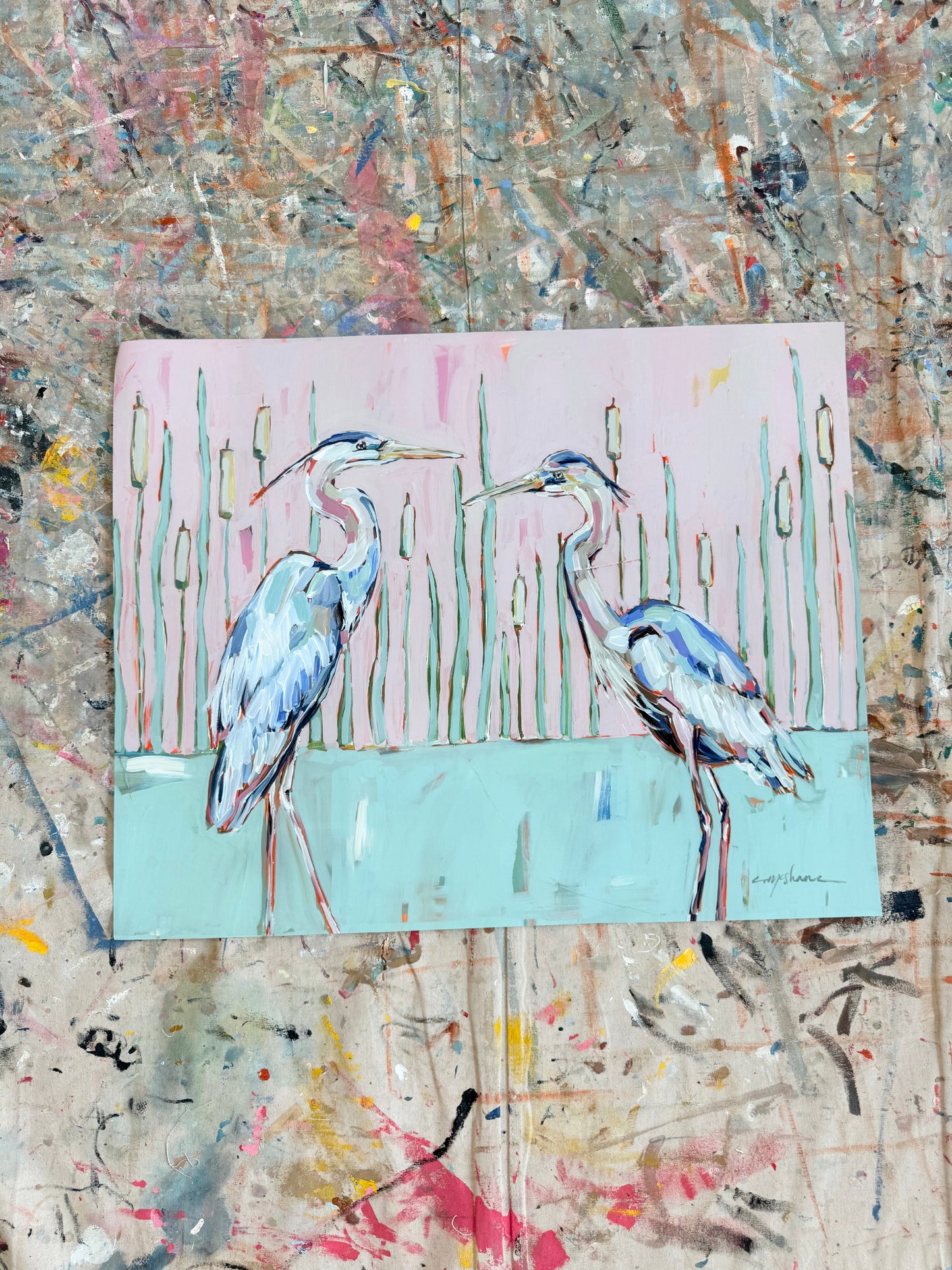 "Blue herons" 21.5 X 26.5 hand signed paper print