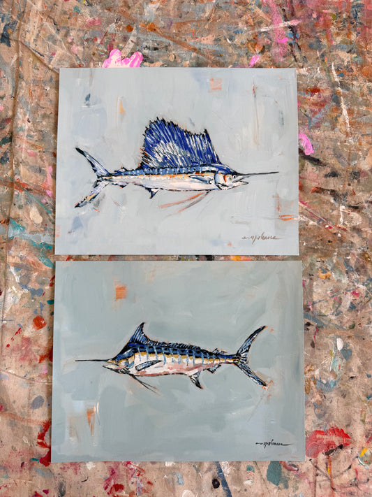 "Blue Marlin & Sailfish" 14X11 hand signed paper prints