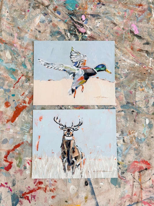 "Mallard Duck & Deer" 10X8 hand signed paper prints (set of 2)