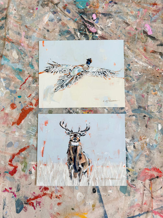 "Pheasant & Deer" 10X8 hand signed paper prints (set of 2)
