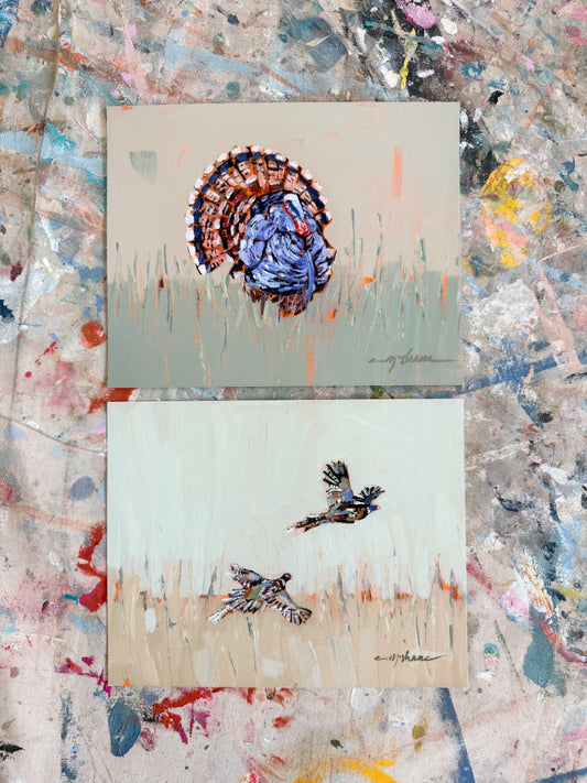 "Pheasants & Turkey" 10X8 hand signed paper prints (set of 2)