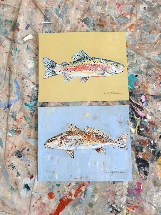 "Redfish & Rainbow Trout" 10X8 hand signed paper prints (set of 2)