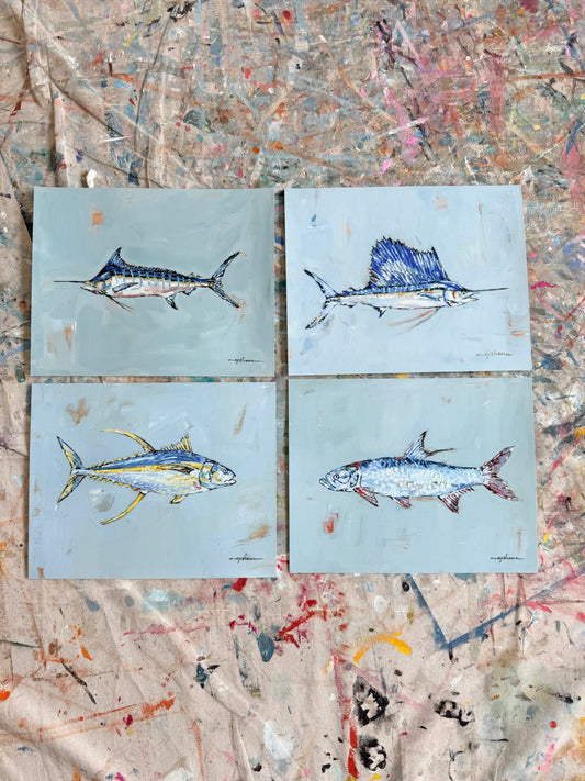 "Into the Deep" Saltwater fish 14X11 hand signed paper prints (set of 4)