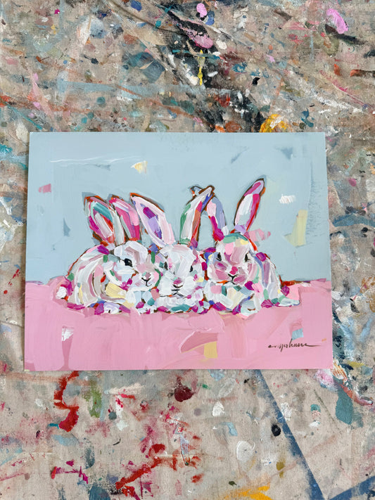 "Hip Hap Hop" bunnies 14X11 hand signed paper print