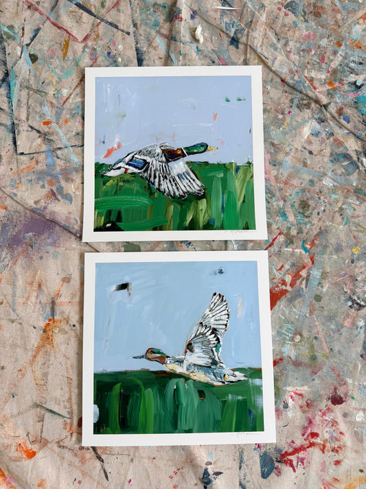 "Mallard & Green Wing Teal Duck" hand signed paper prints (set of 2)
