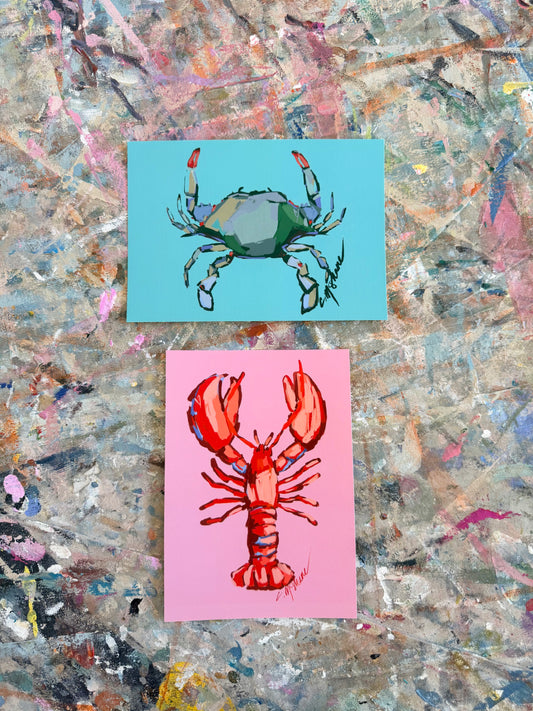 Lobster & Blue Crab 5X7 hand signed paper print (set of 2)