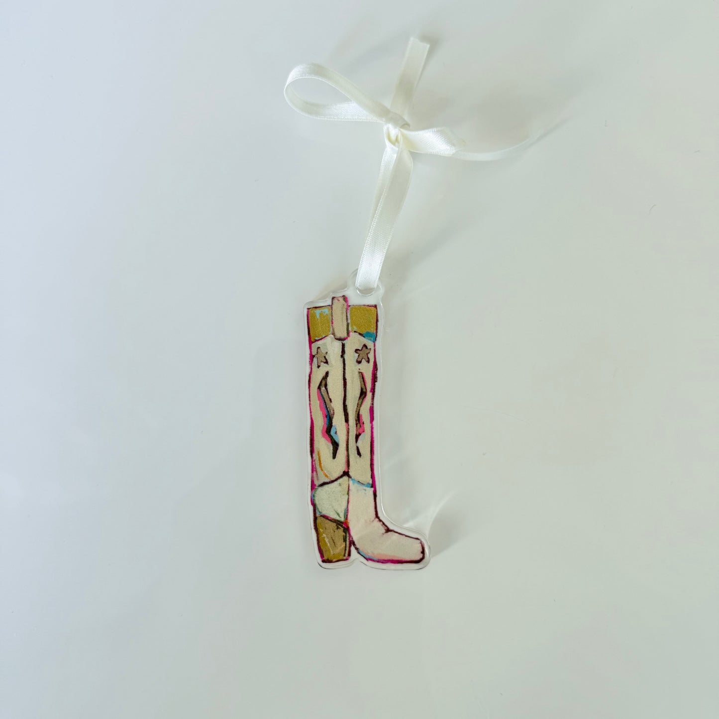 Cowgirl Up Cowboy Boots Christmas Acrylic Ornament | Wreath Charm