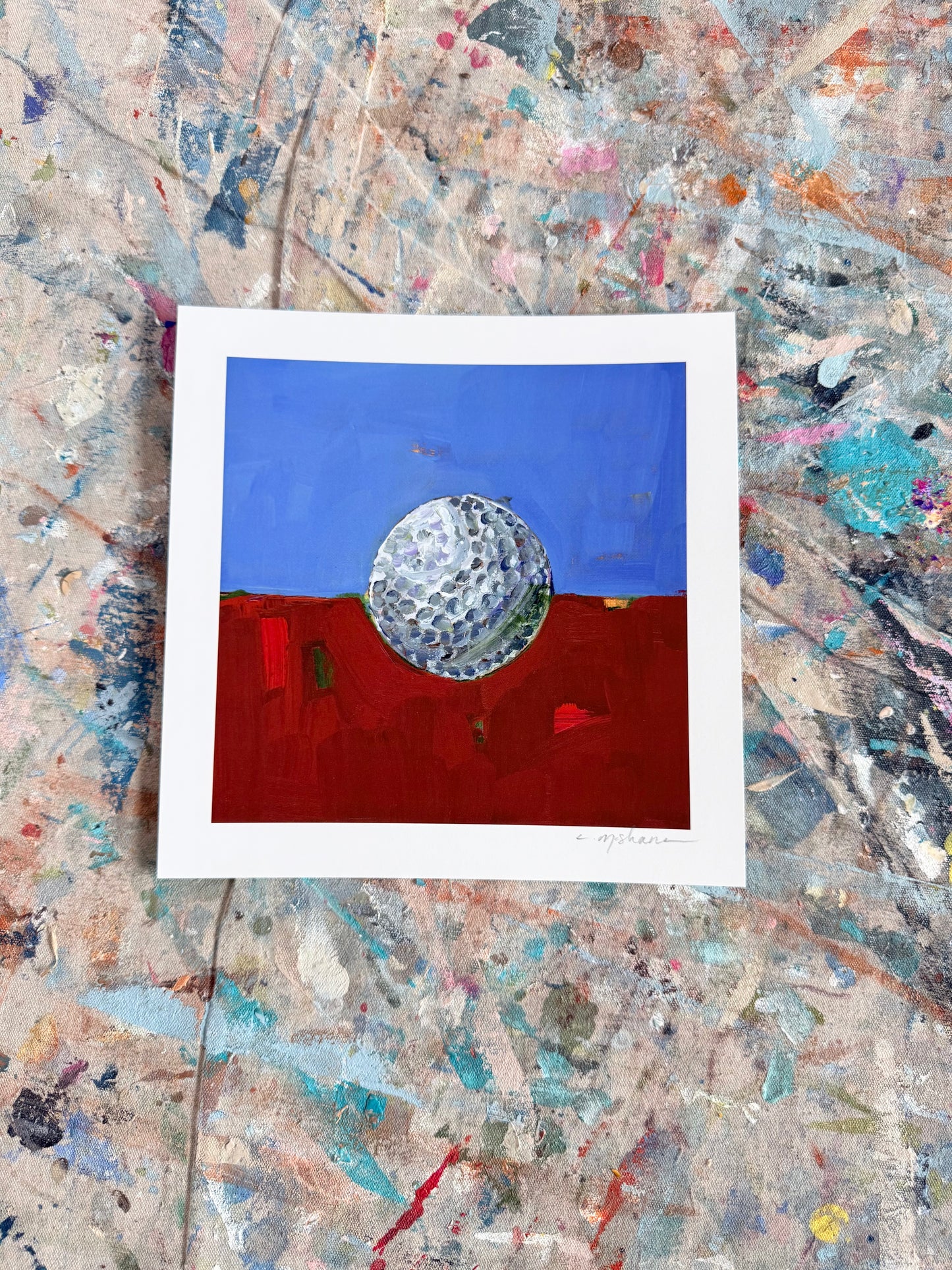 "Golf Ball" 8X8 hand signed paper print