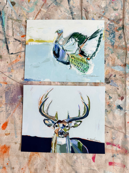 "Turkey & Deer" 10X8 hand signed paper prints (set of 2)