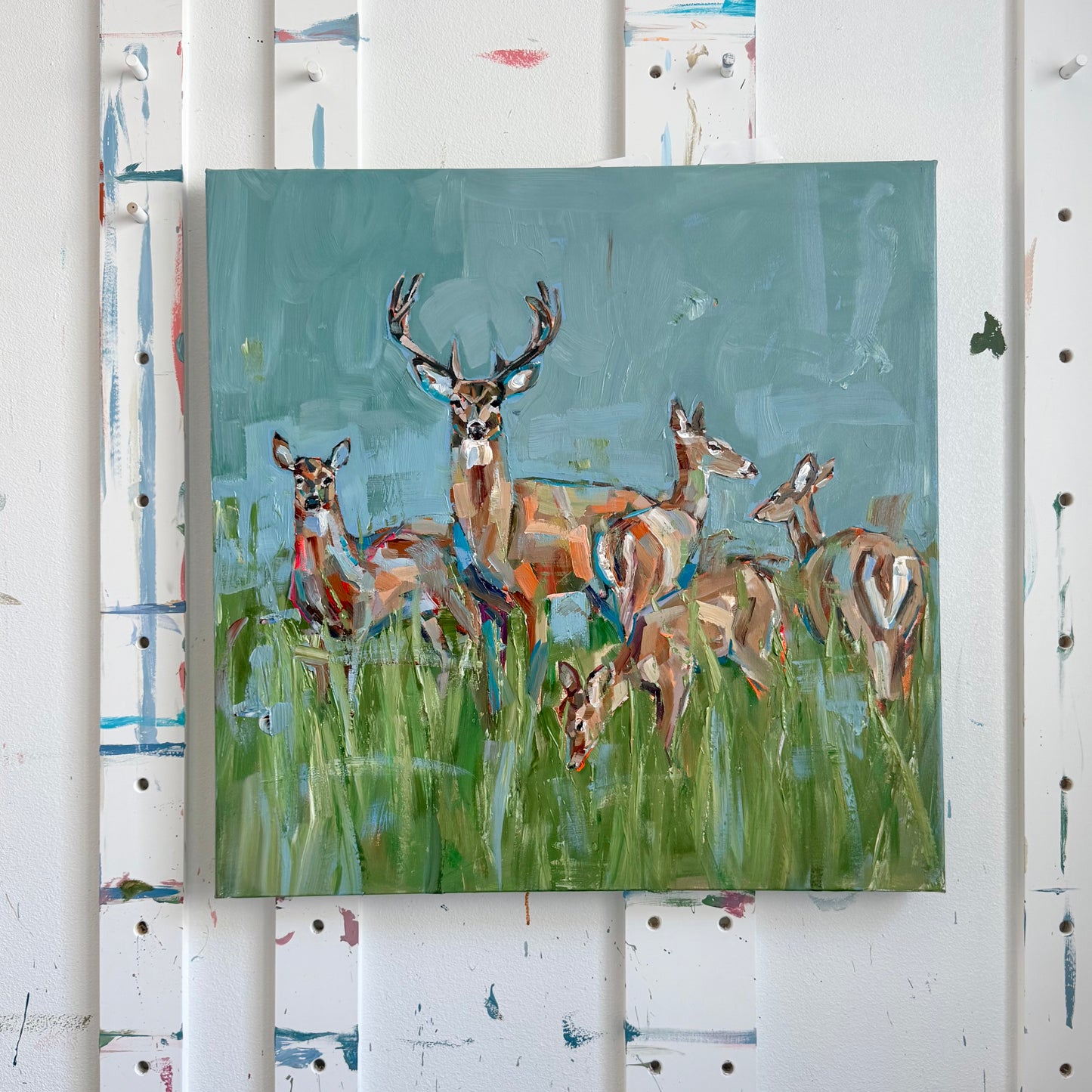 "The Gathering" Deer Original on 30X30 canvas