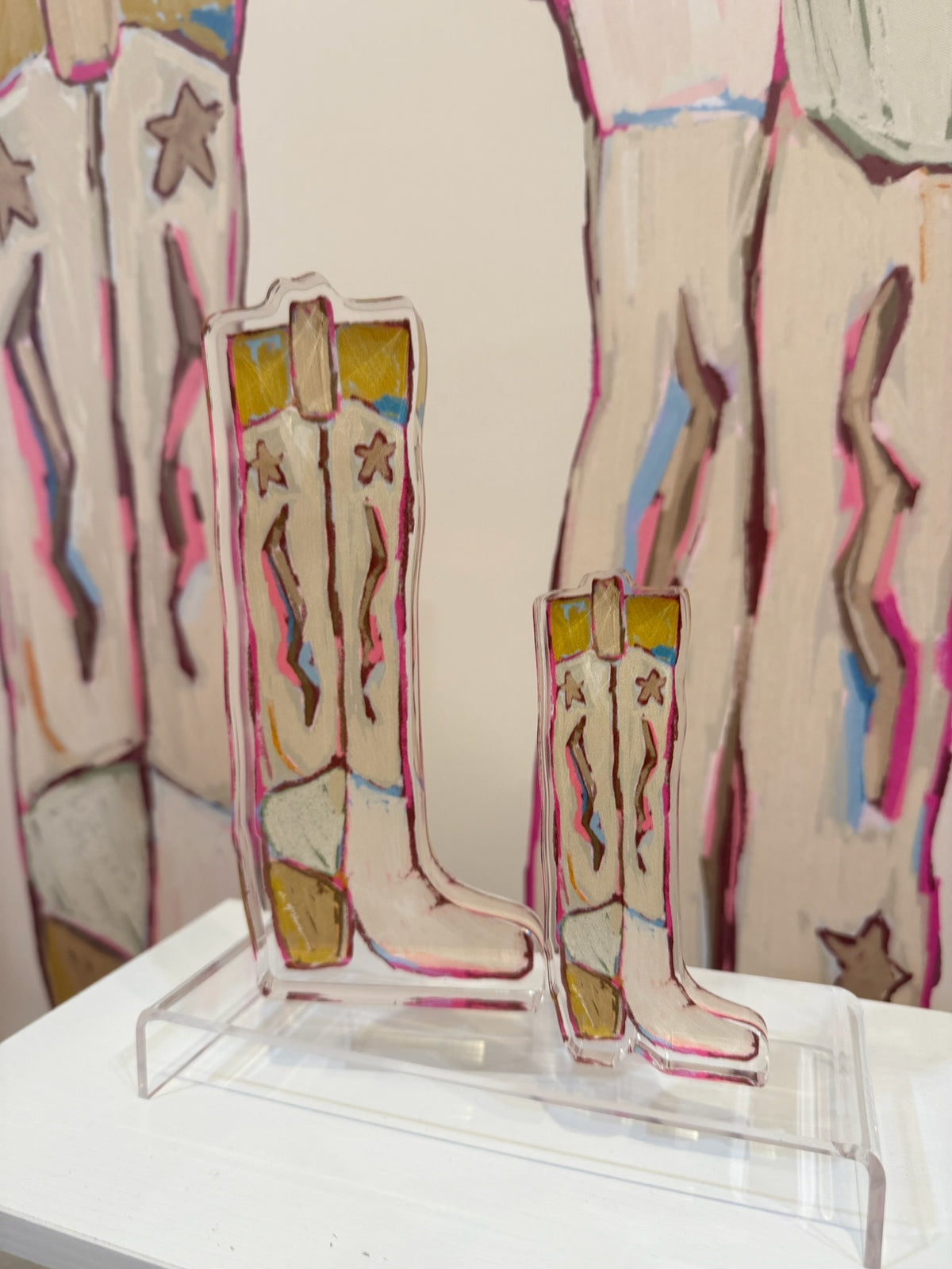 Cowgirl Up Cowboy Boots Acrylic Tabletop Art