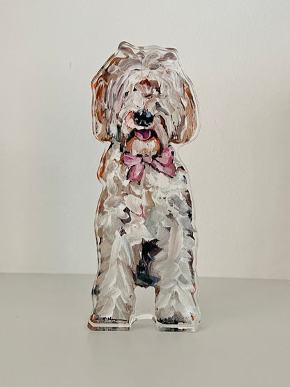 "Golden Doodle Pink Bow" acrylic WHOLESALE