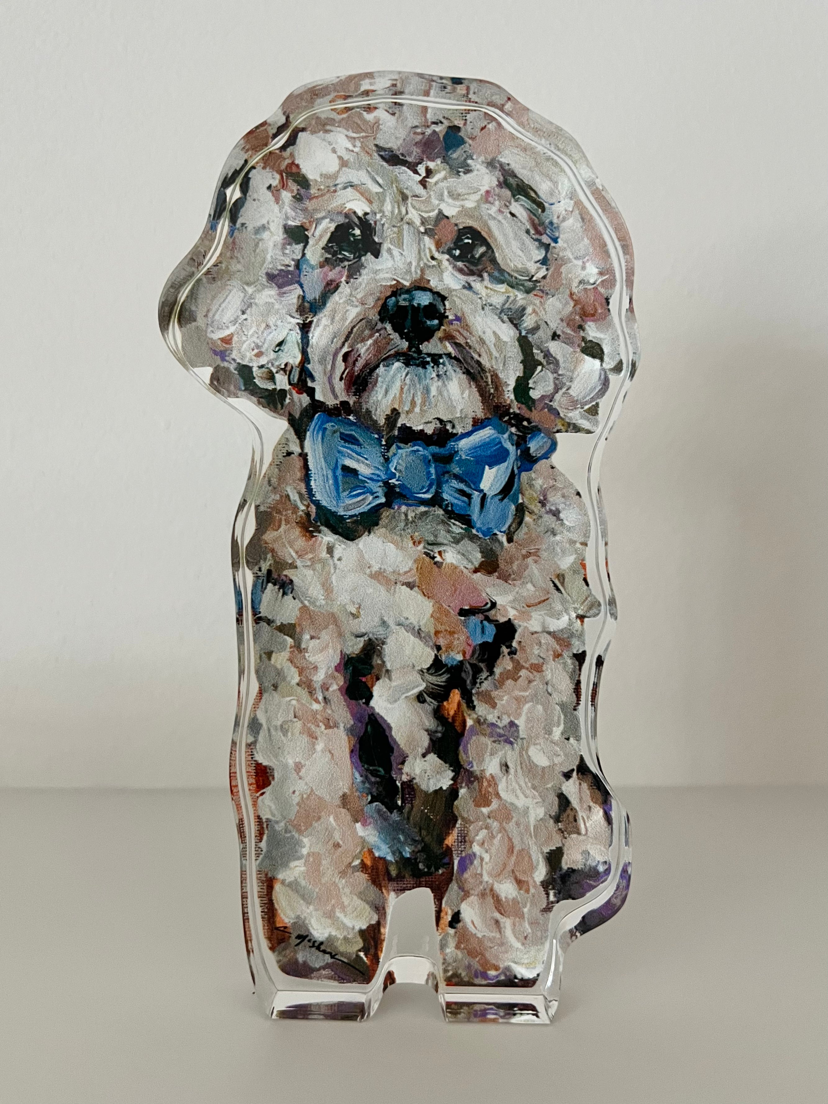 "Cavapoo Blonde With Blue Bow" acrylic – Chelsea McShane Art