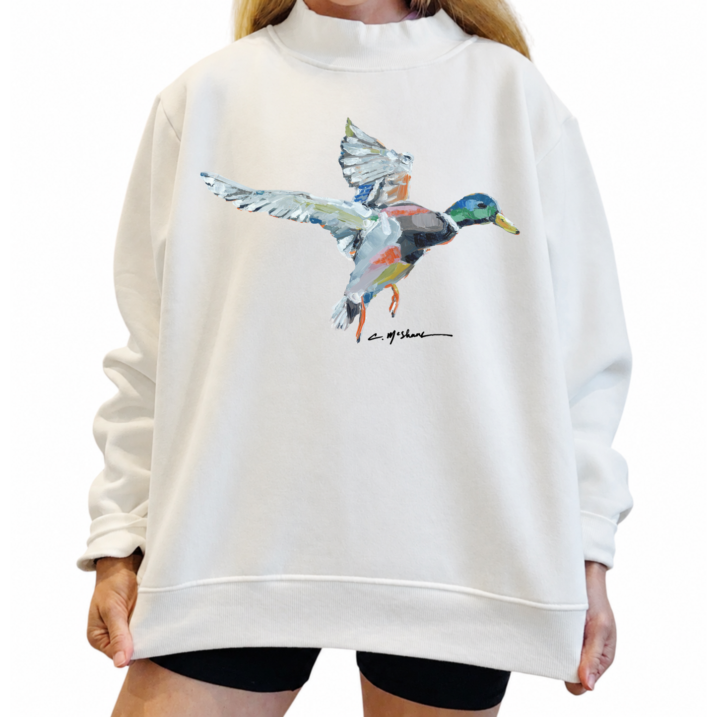 "Take Flight" Abstract Mallard Duck Mock Neck (One Size)