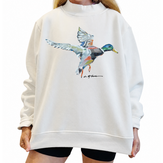 "Take Flight" Abstract Mallard Duck Mock Neck (One Size)