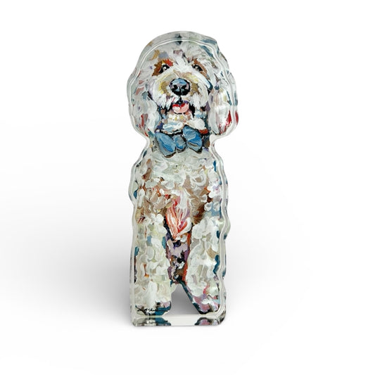 "Goldendoodle blue bow" acrylic