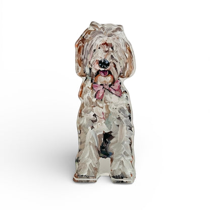 "Goldendoodle with pink bow" acrylic