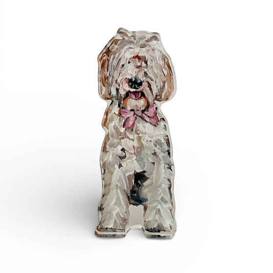 "Goldendoodle with pink bow" acrylic