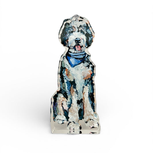 "Bernedoodle with blue bandana" acrylic