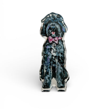 "Goldendoodle Black With Pink Bow" acrylic