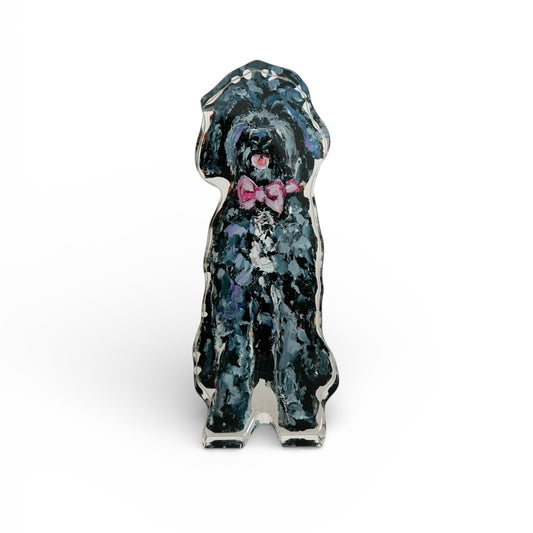 "Goldendoodle Black With Pink Bow" acrylic