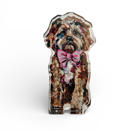 "Cavapoo Red With Pink Bow" acrylic