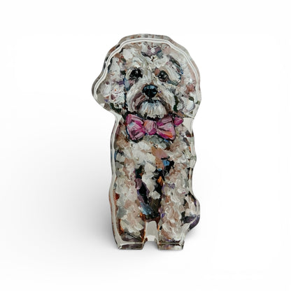 "Cavapoo Blonde With Pink Bow" acrylic