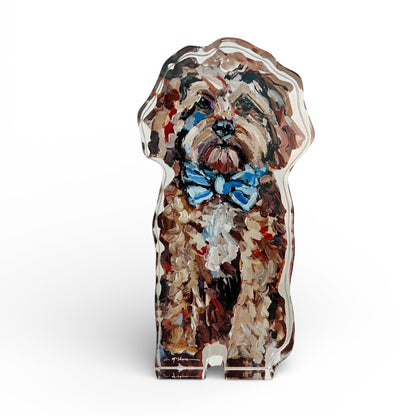 "Cavapoo Red With Blue Bow" acrylic