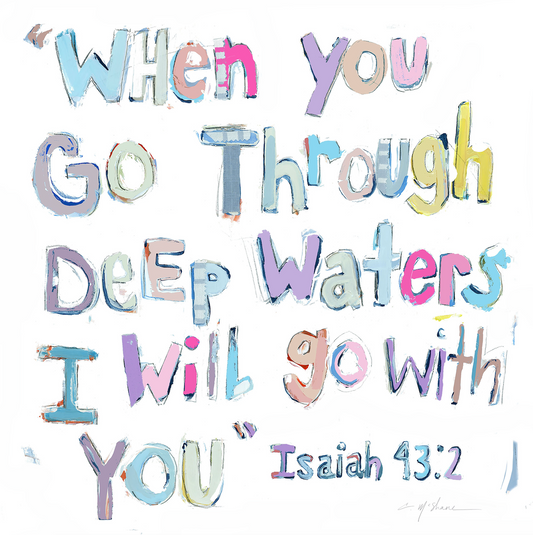 Isaiah 43:2 (pinks) on paper