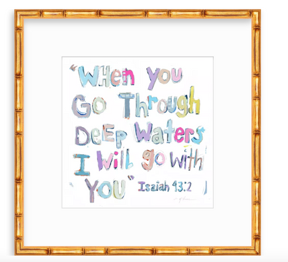 Isaiah 43:2 (pinks) on paper