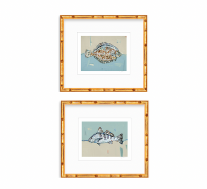 Set of two Flounder and Black Drum fine art prints featuring original coastal fish artwork by Chelsea McShane.
