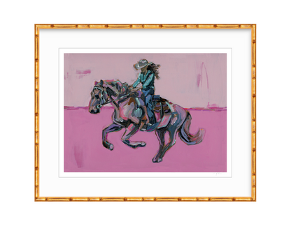 Cowgirl Soul fine art print featuring original cowgirl on horseback artwork by Chelsea McShane.