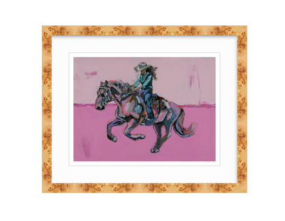Cowgirl Soul fine art print featuring original cowgirl on horseback artwork by Chelsea McShane.