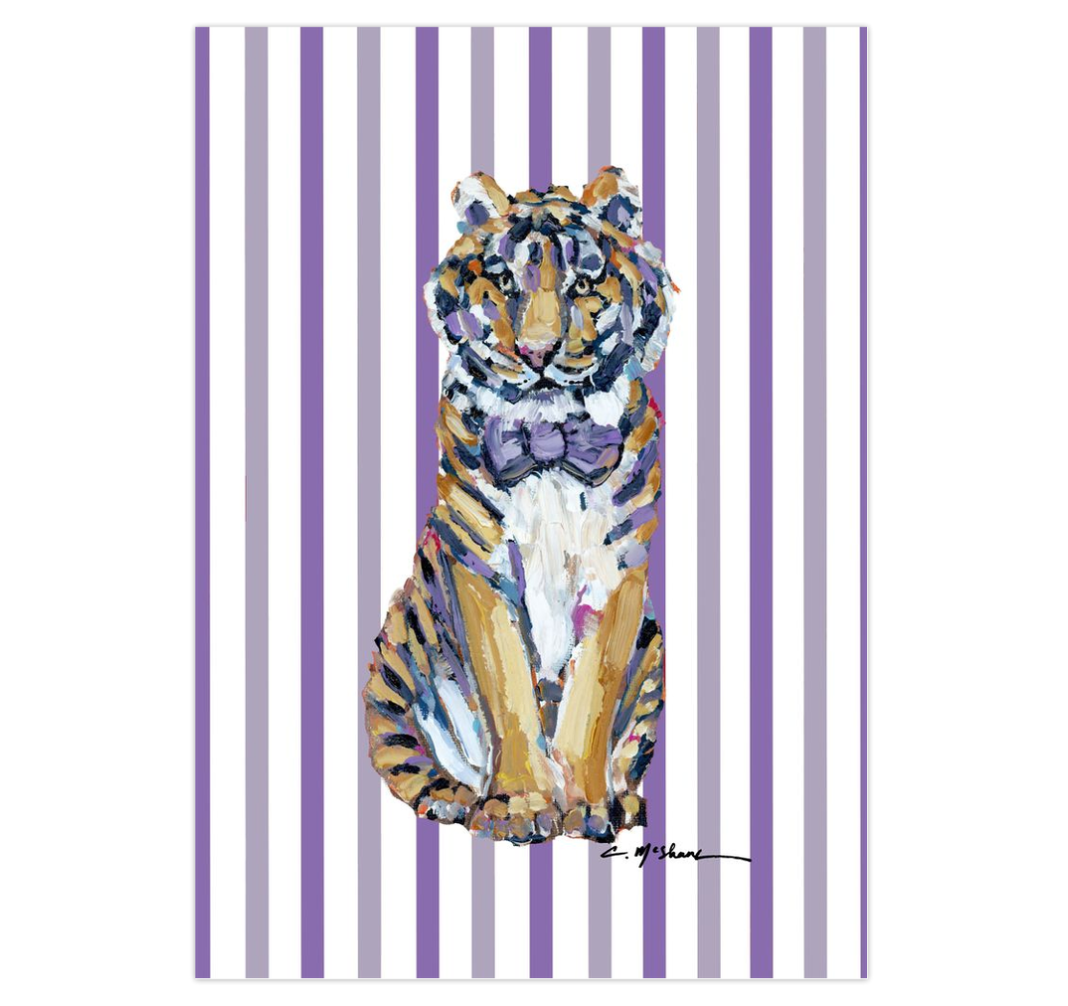 "Tiger Purple & Yellow Bow Tie" framable card