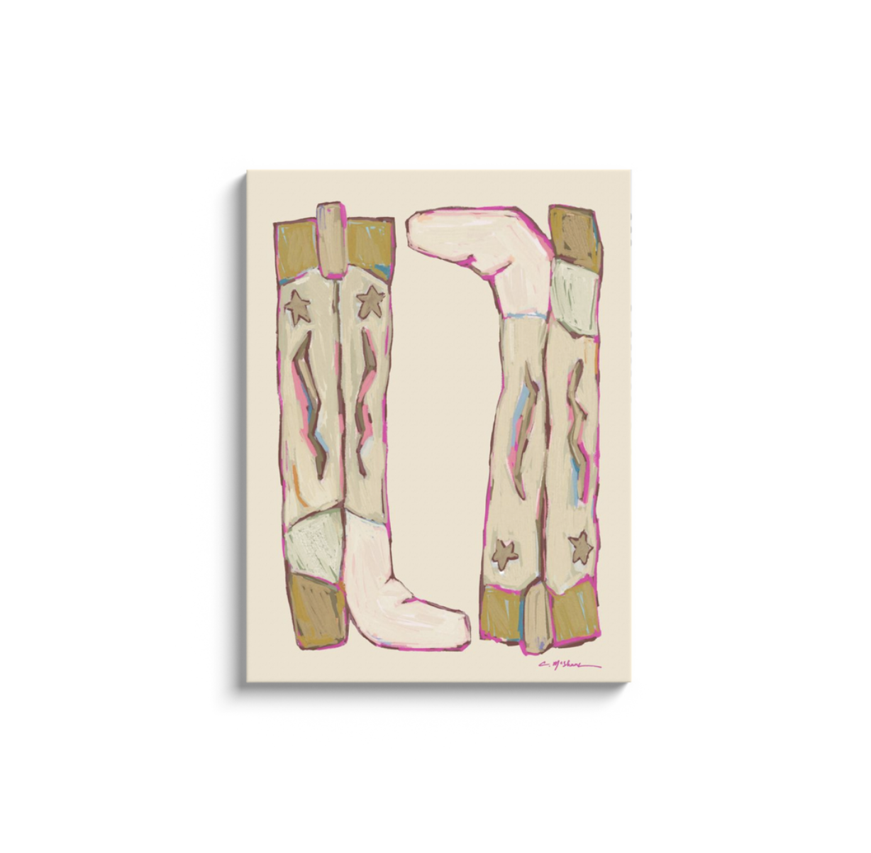Cowgirl Up Gold Cowboy Boots on Canvas