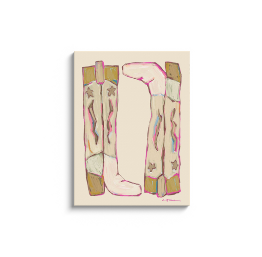 Cowgirl Up Gold Cowboy Boots on Canvas