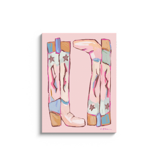 Cowgirl Up Pink Cowboy Boots on Canvas
