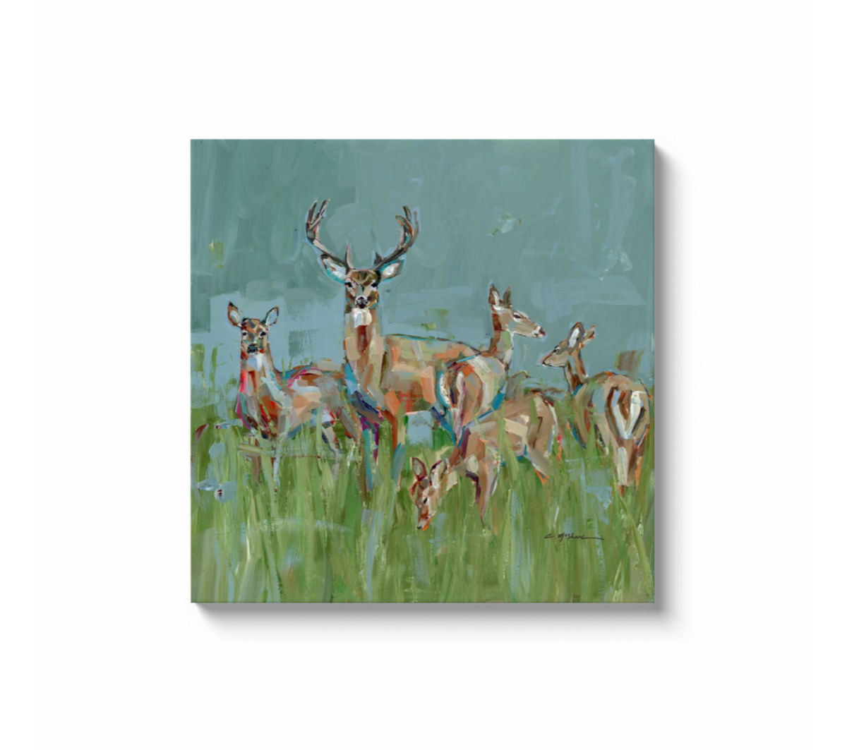 "The Gathering" Deer on canvas