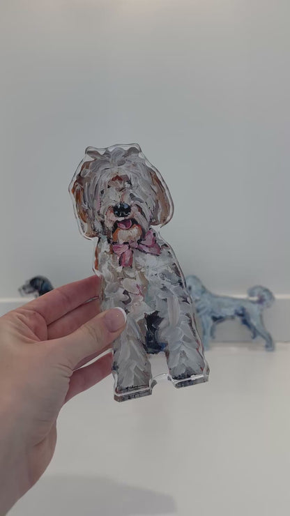 "Goldendoodle with pink bow" acrylic