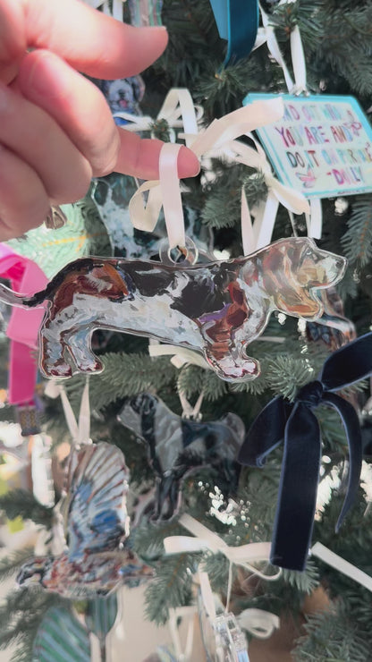 Tri Color Basset Hound Christmas Dog Acrylic Ornament | Wreath Charm