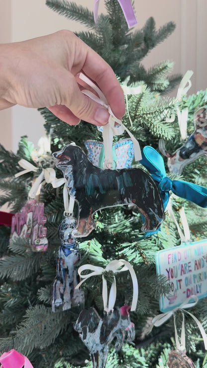Bernese Mountain Dog Christmas Dog Acrylic Ornament | Wreath Charm