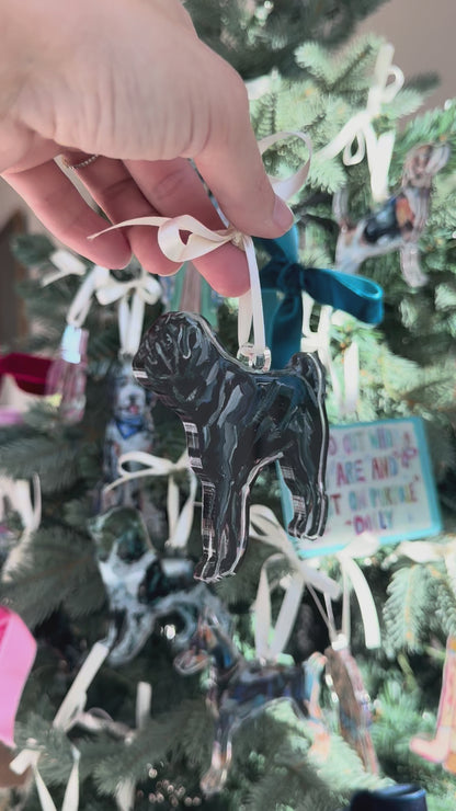Black Pug Christmas Dog Acrylic Ornament | Wreath Charm