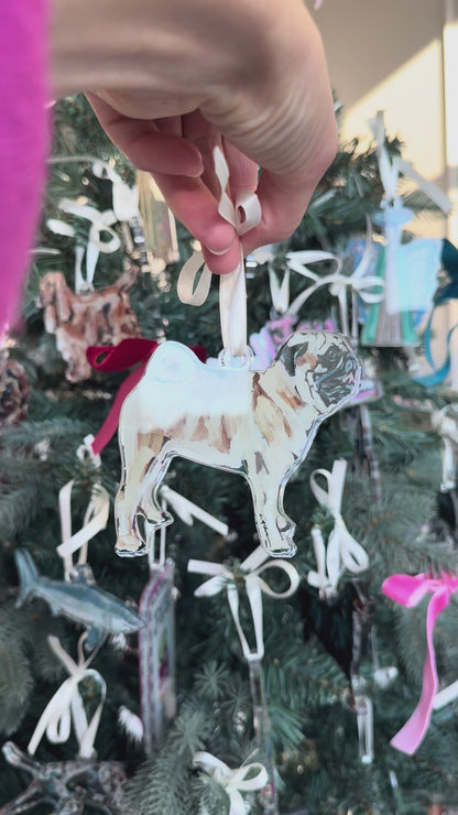 Fawn Pug Christmas Dog Acrylic Ornament | Wreath Charm