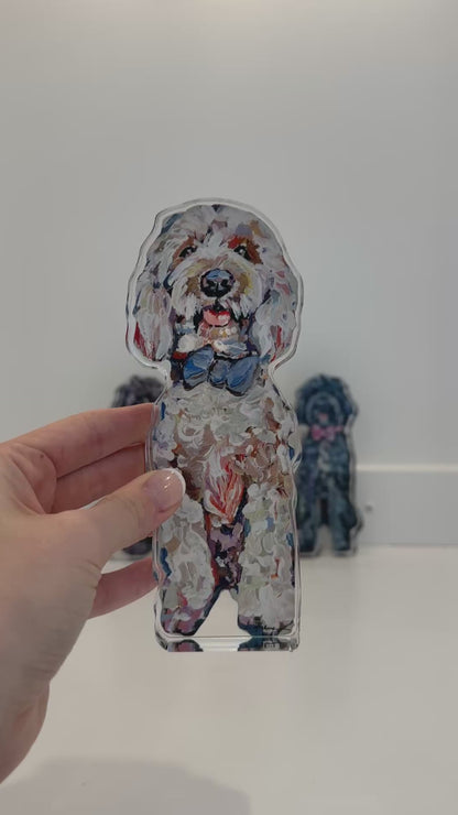 "Goldendoodle blue bow" acrylic